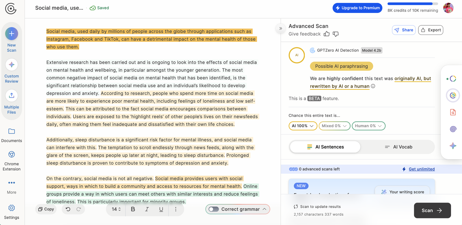 Independent result at 100 percent AI
