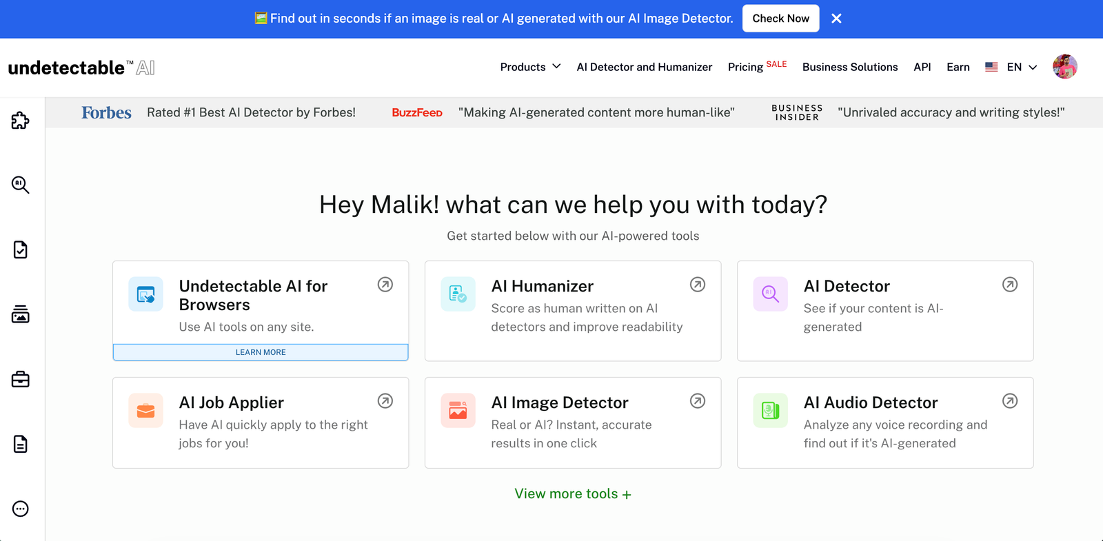 Undetectable AI vs WriteHuman (2026): I Tested Both — Here's My Honest Pick Undetectable AI homepage showing processing and scanning tools
