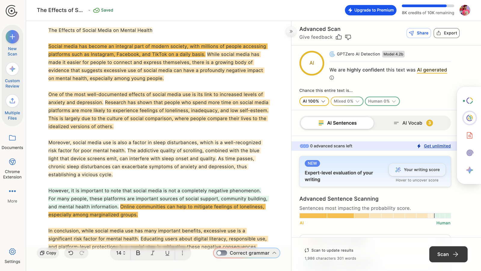 Independent result at 100 percent AI