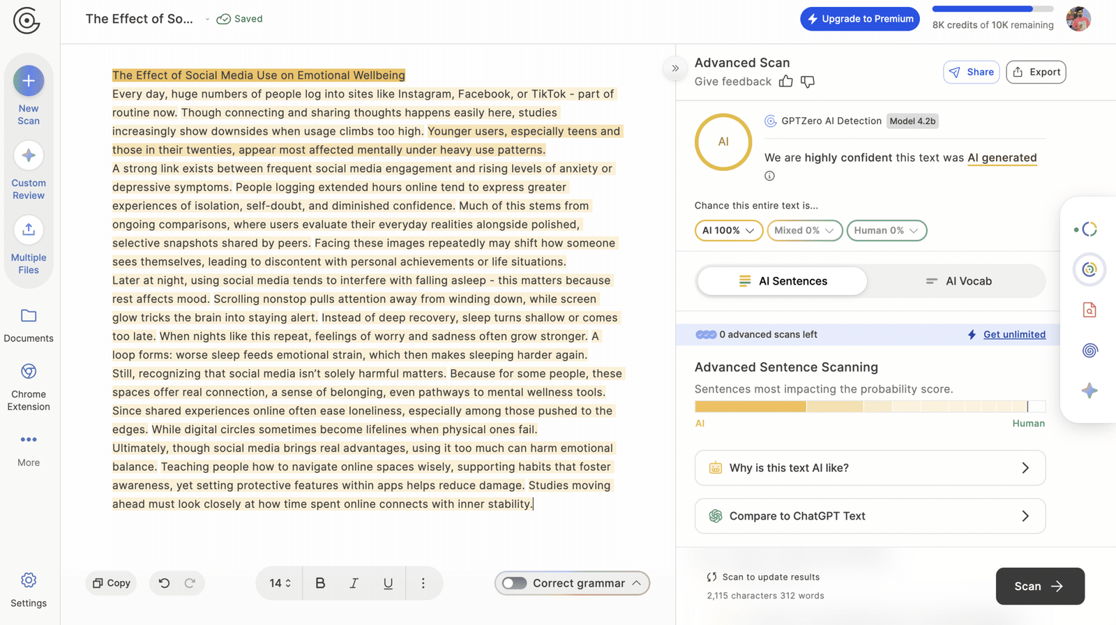 Clever Humanizer output scored 100% AI