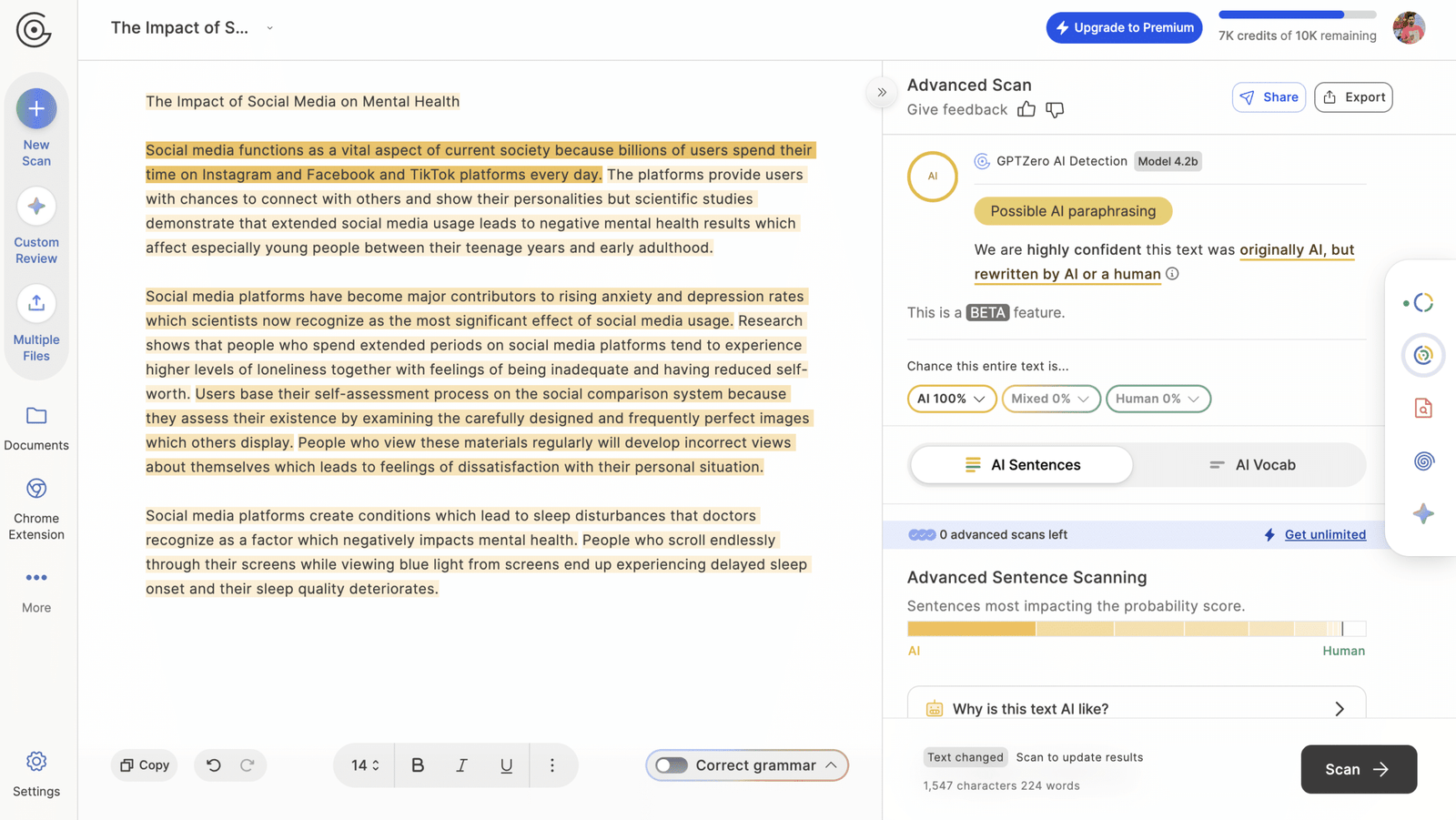 HumanizeAI output scored 100% AI