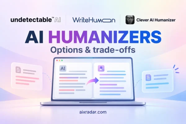 AI text humanizer comparison featuring Undetectable AI, WriteHuman and StealthGPT logos.