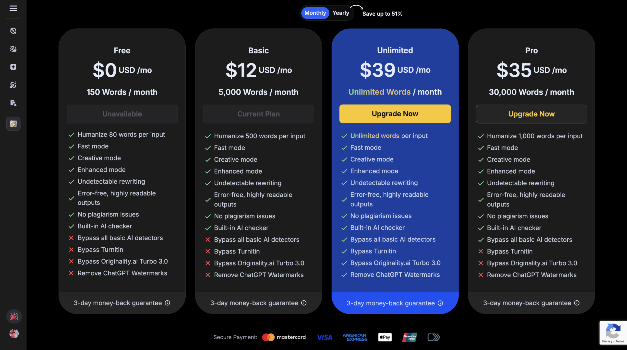 BypassGPT pricing plan — monthly