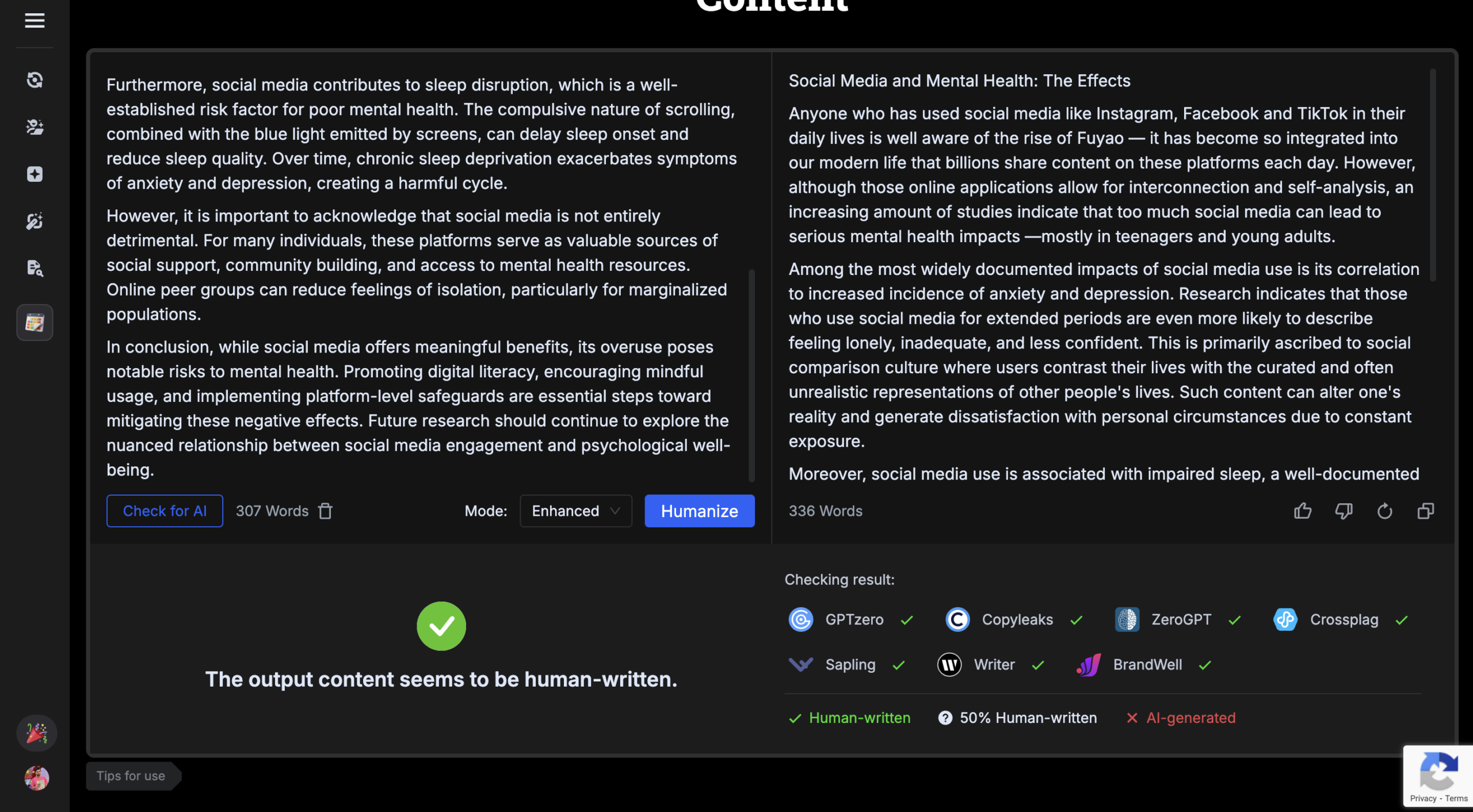 BypassGPT humanized the full 300-word essay