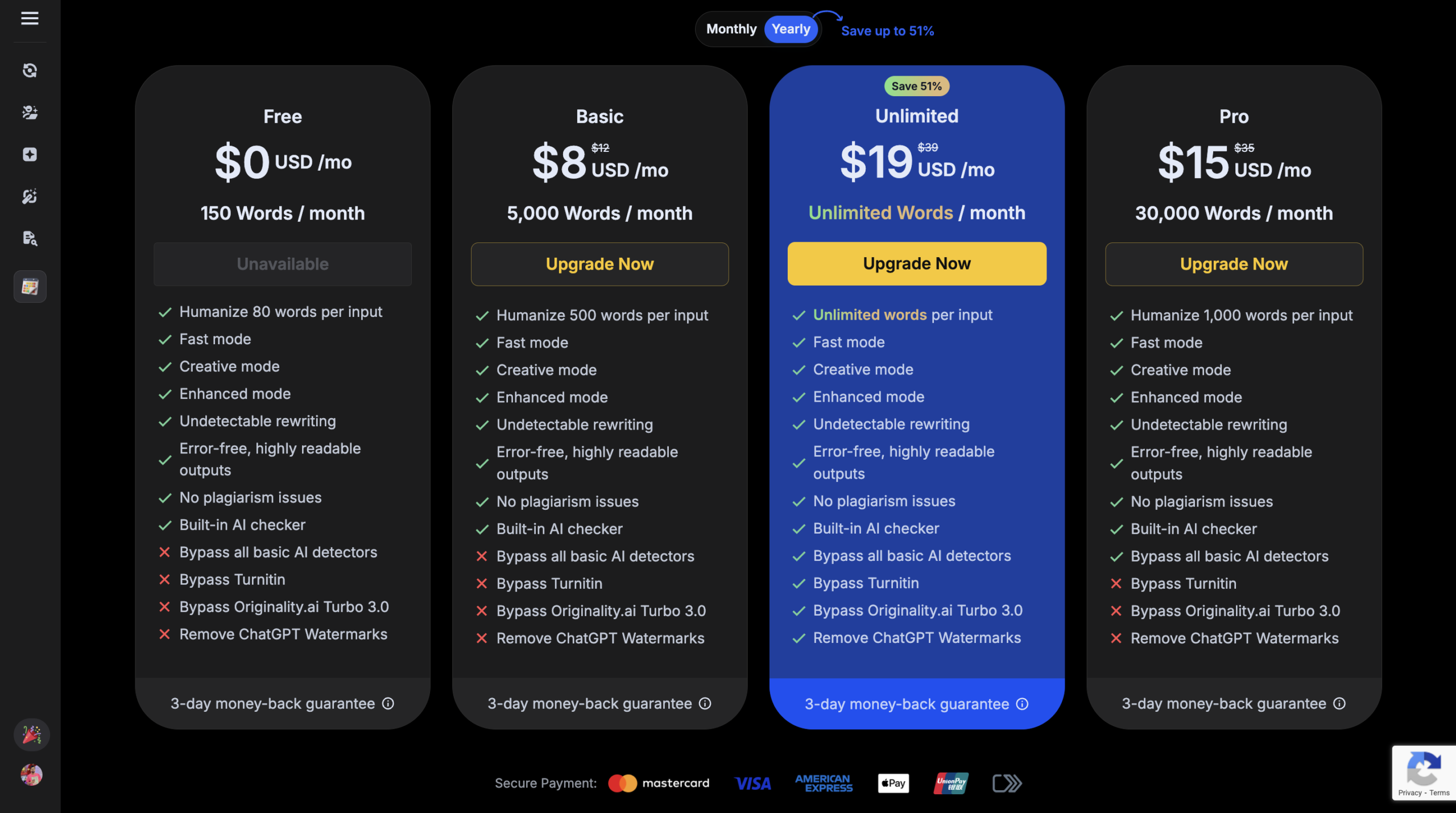 BypassGPT pricing plan — Annual 51% off