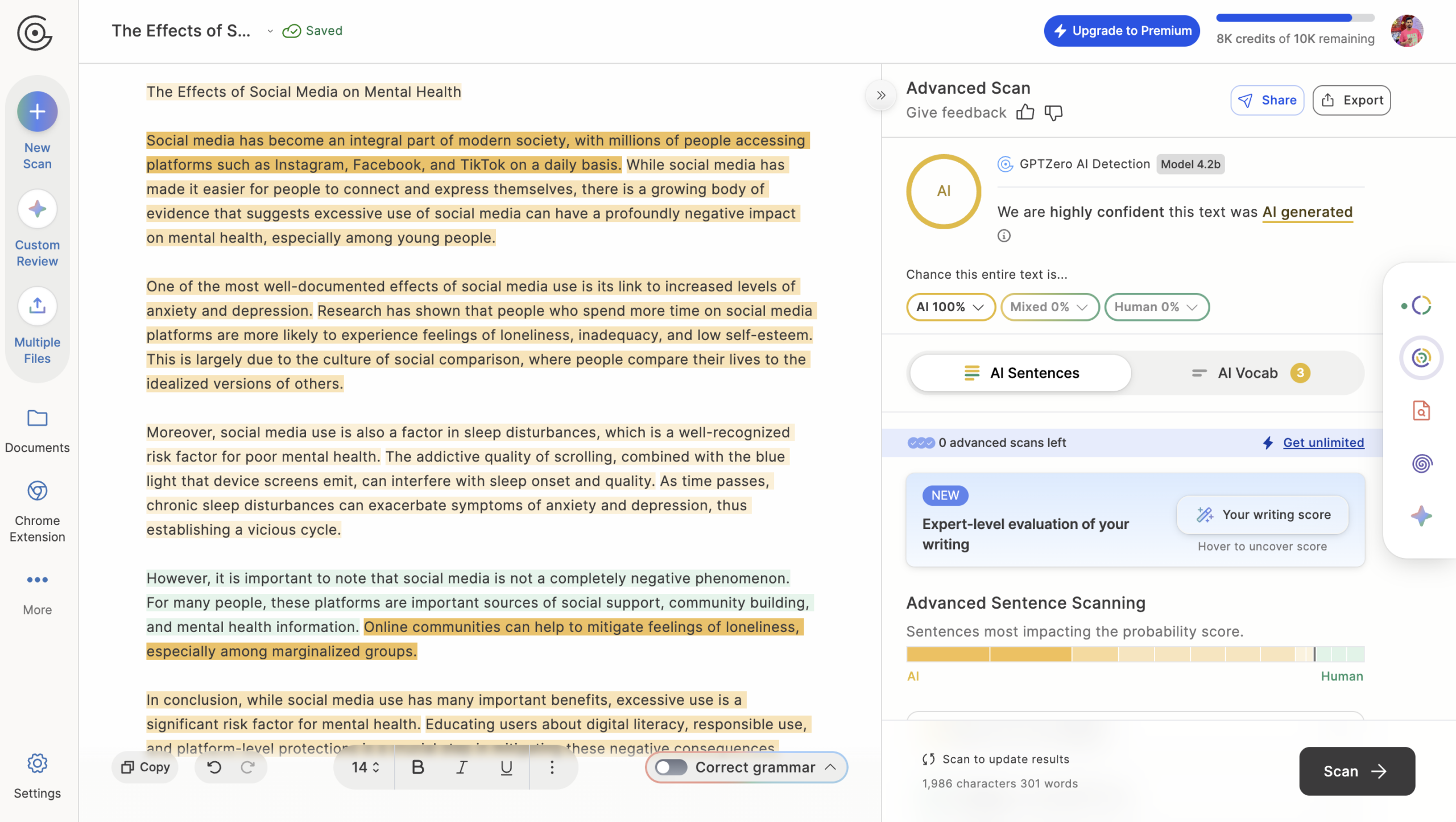 the detector flagging Humanize AI Pro output as 100% generated