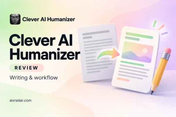 Clever Humanizer logo with an illustrated writing workflow and pastel accents.