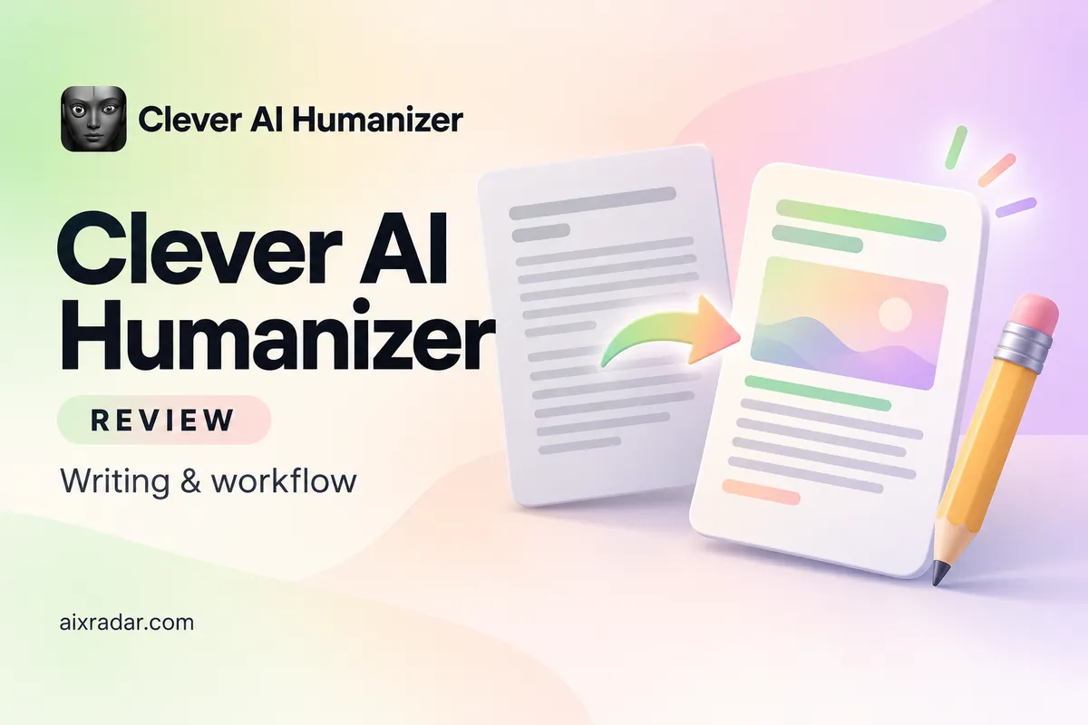 Clever Humanizer logo with an illustrated writing workflow and pastel accents.