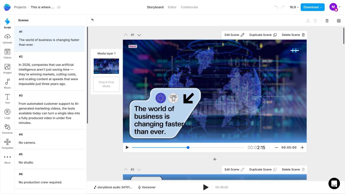 Same Pictory script tested on InVideo Studio — preview ready in 30 seconds showing text to video feature comparison