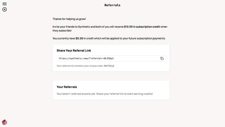synthetic refferal link for $10 credit