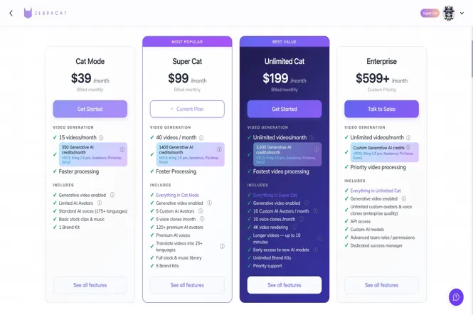 Zebracat AI Review (July 2026): I Tested Every Feature — Honest Verdict Zebracat AI monthly subscription pricing — all plans