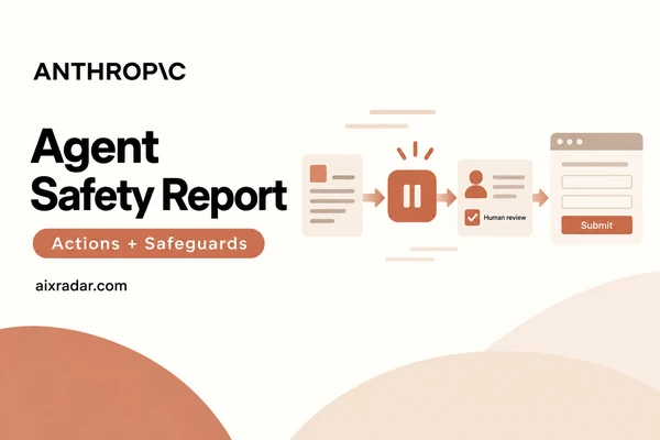 Anthropic agent safety report illustration showing a task paused for human review before a browser form submission.