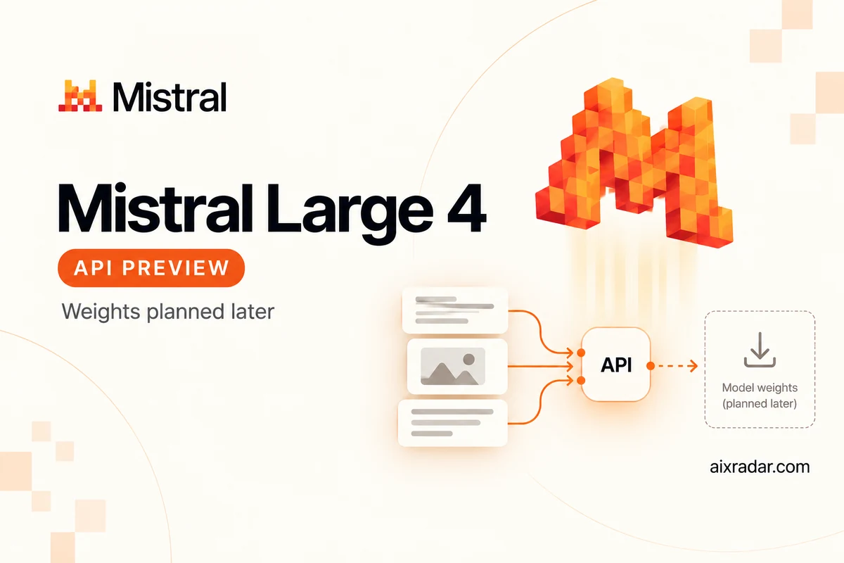 Mistral Large 4 API preview, with Mistral branding and model weights marked as planned later.