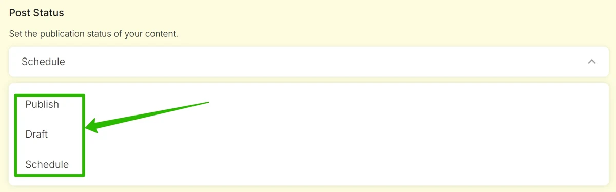 SEOWriting WordPress Integration: A Draft-First Workflow Official SEOWriting documentation showing Publish, Draft and Schedule in the Post Status menu.